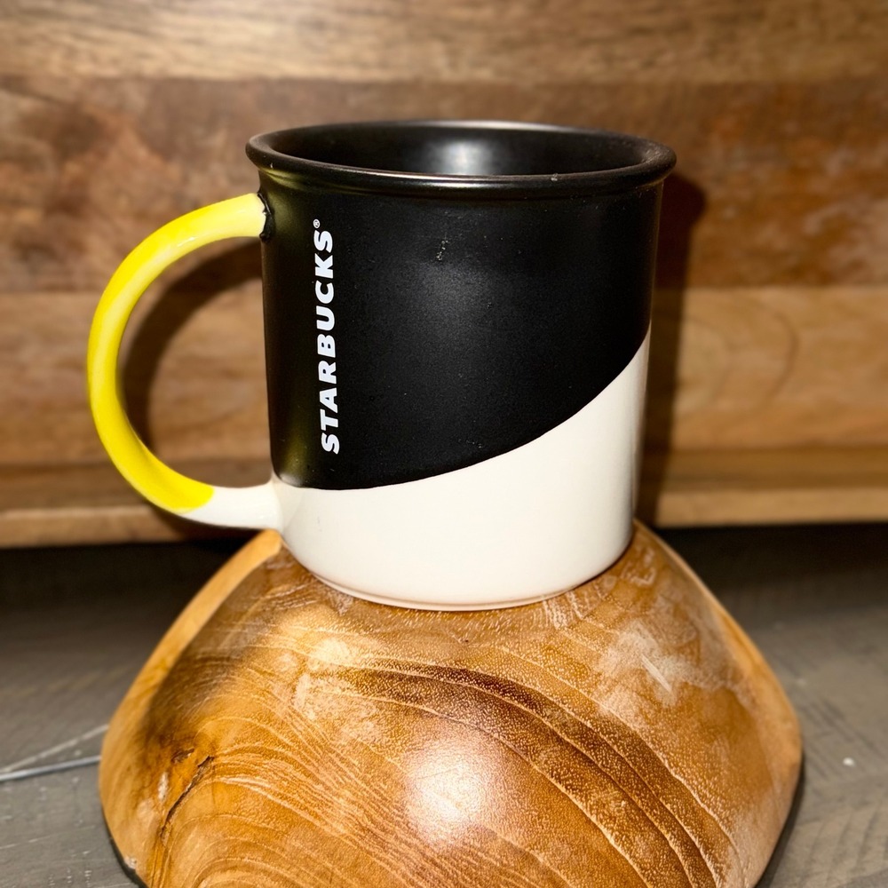 Starbucks Coffee Mug Black White Yellow‎ Handle 12 oz Ceramic Drinkware